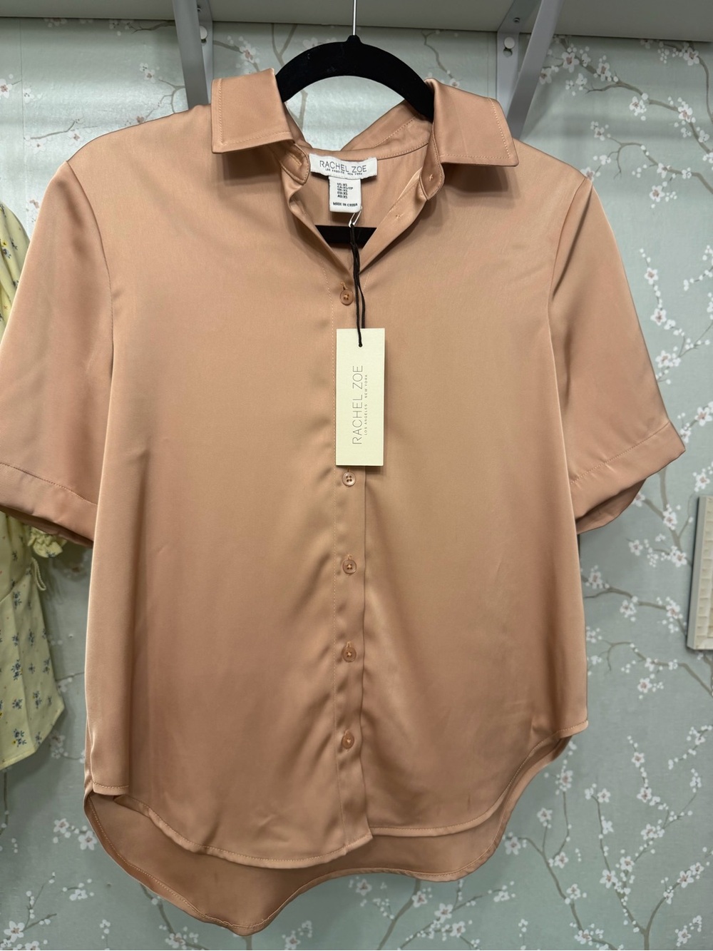 NWT Rachel Roy Satin Short-Sleeve Button-Up Shirt